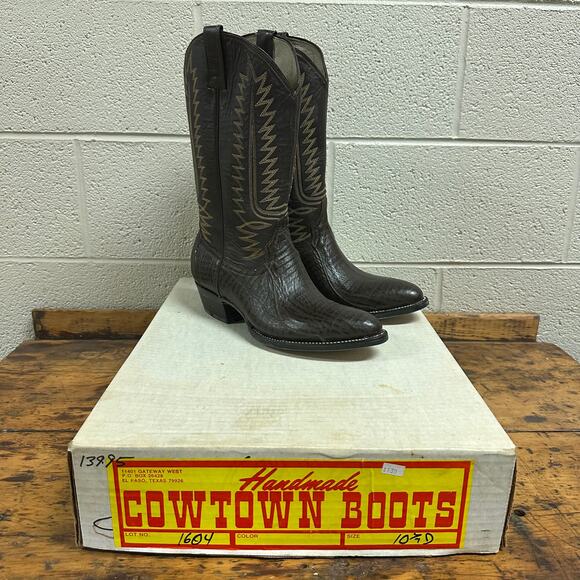 New Cowtown Boots Handmade Western Riding Boots Mens Size 10.5D Brown Leather